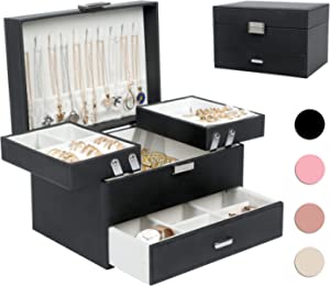 Dajasan Jewelry Box for Women 3 Layers Large Jewelry Organizer with velvet Travel Jewelry Storage Organizer Jewelry Case for Earring, Ring, Necklace, Bracelets