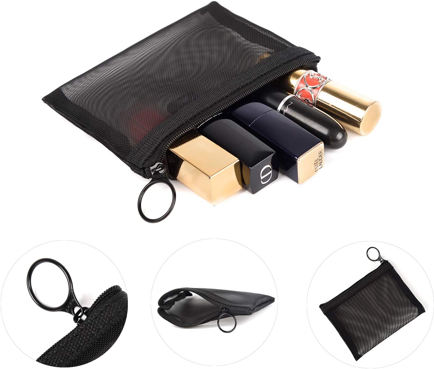 Patu Mini Zipper Mesh Bags, 4" x 5", Size S / A7, 5 Pieces, Beauty Makeup Lipstick Cosmetic Accessories Organizer, Small Travel Kit Storage Pouch